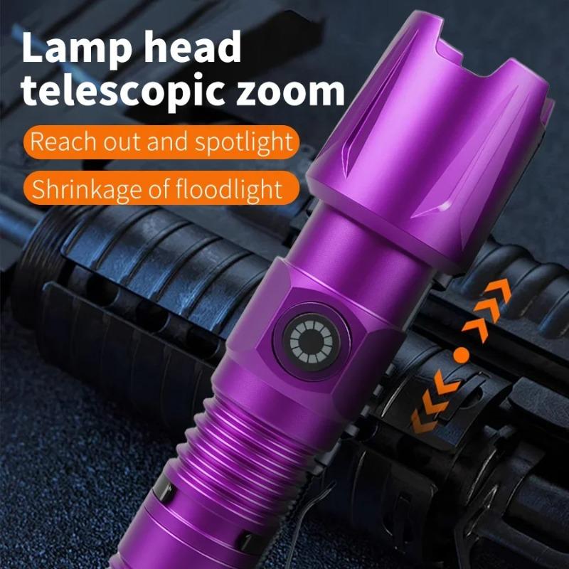 UV Zoomable Aluminum Alloy Flashlight 3 Lighting Modes Camping Ultraviolet Torch with Cap Clip for Pet Stacks Fluorescent Detection