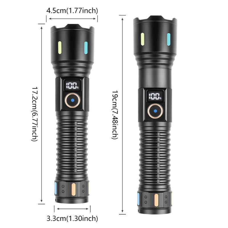 Ultra Bright LED Zoomable Flashlight 5 Lighting Modes Rechargeable Torch with COB Side Light for Hiking Fishing Maintenance