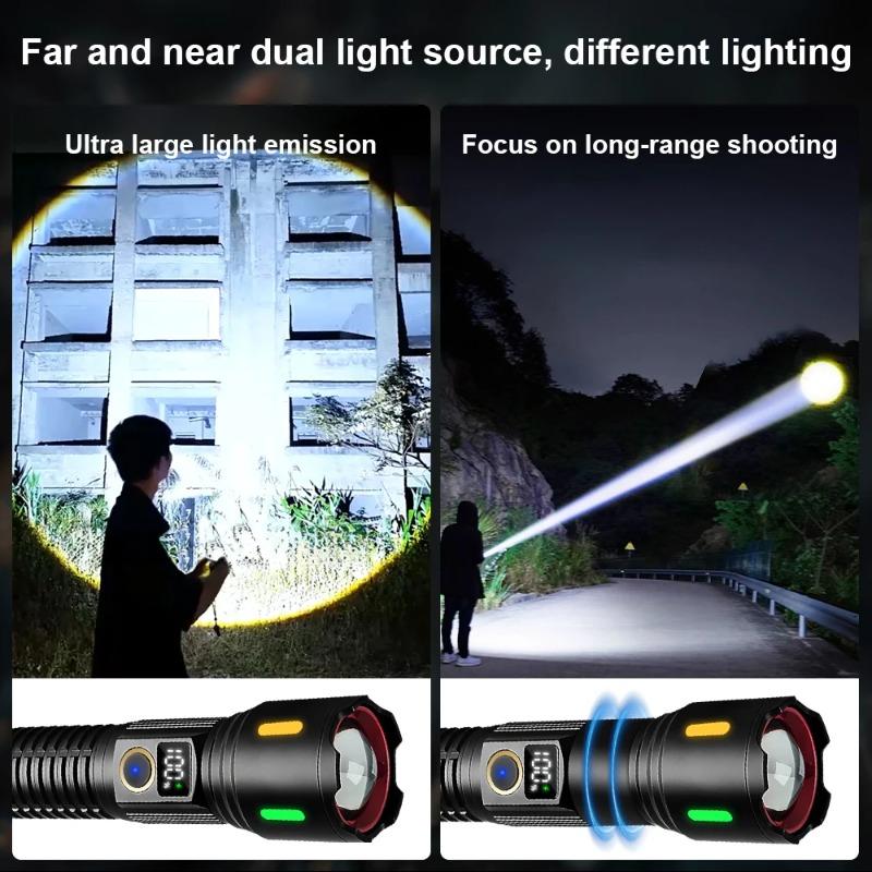 Ultra Bright LED Zoomable Flashlight 5 Lighting Modes Rechargeable Torch with COB Side Light for Hiking Fishing Maintenance