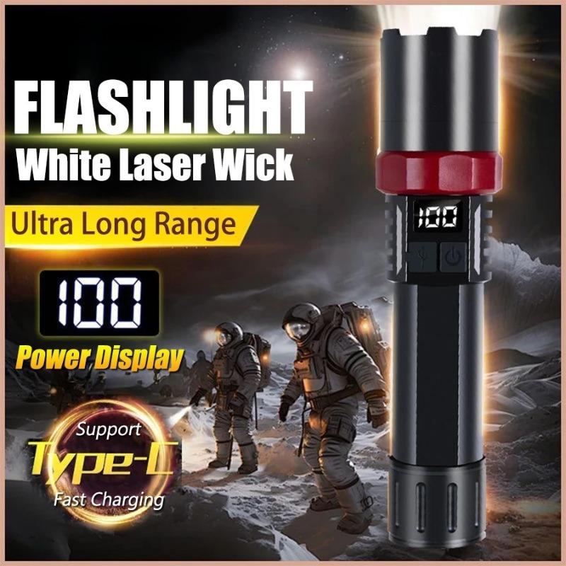 Ultra Bright LED Zoomable Flashlight  Multifunction USB Charge Torch with Power Display for Outdoor Camping Hiking Fishing