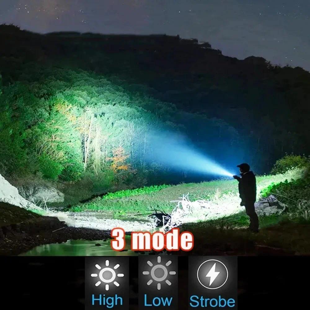 Super Bright LED Zoomable Flashlight 5 Lighting Modes Rechargeable Torch with Fluorescent for Camping Hiking Fishing