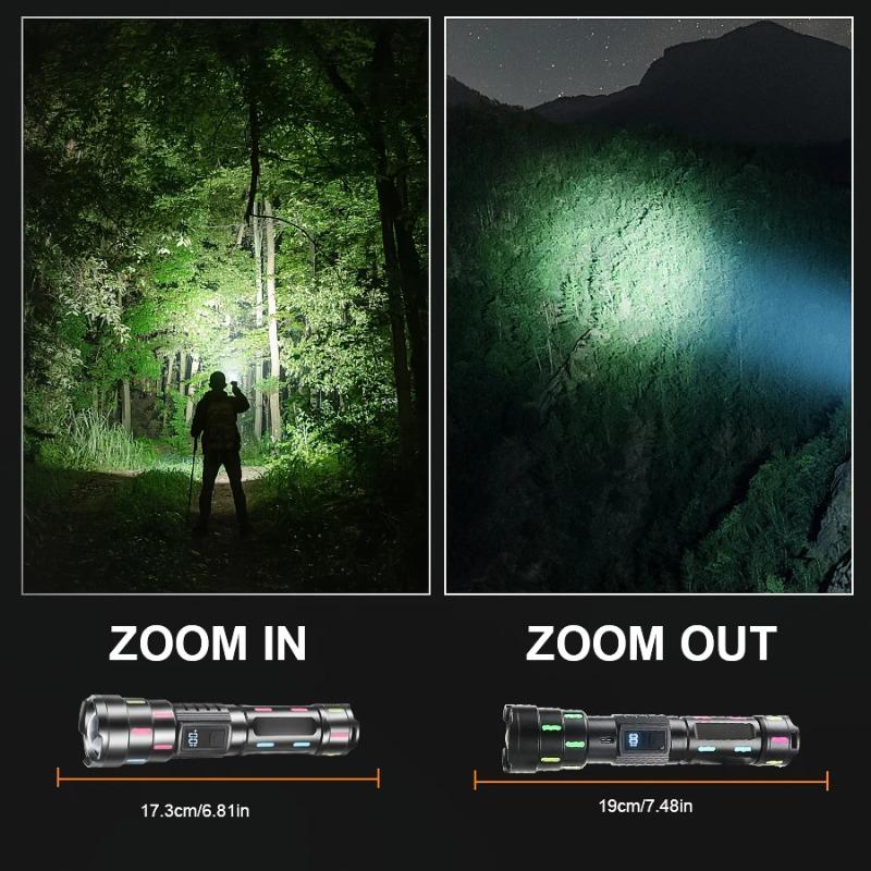 Ultra Powerful LED Zoomable Flashlight 5 Lighting Modes Rechargeable Waterproof Torch with Power Display for Camping Fishing Emergency