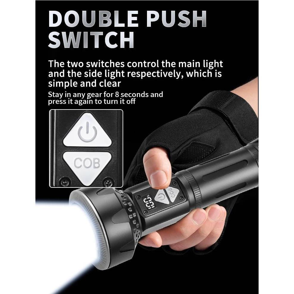 ultra bright LED Flashlight with power display USB Rechargeable Aluminum alloy Torch With COB Side Light for outdoor camping hiking fishing picnic