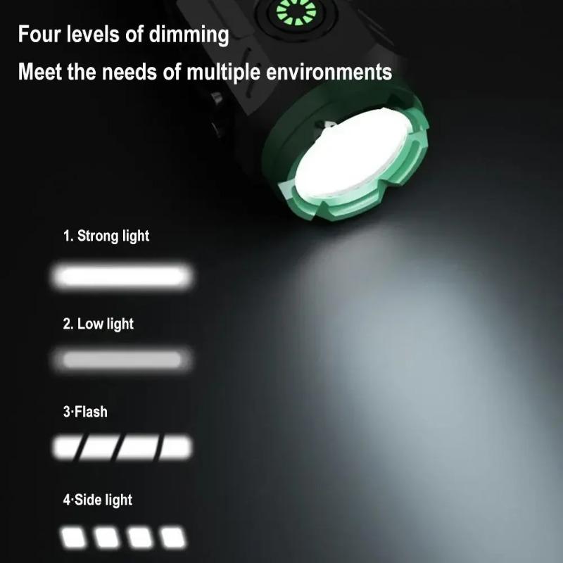 Super Bright LED Flashlight with Cap Clip 4 Modes Lighting USB Recharge Edc Torch with COB Side Light for Outdoor Camping Hiking Fishing Cycling Car Repair