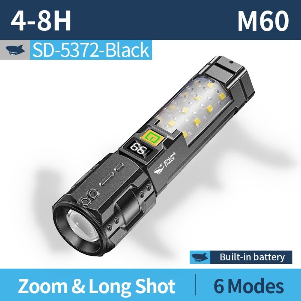 Super Bright LED Flashlight with COB Side Light Digital Display Zoomable Torch with Hook for Outdoor Camping Hiking Fishing Climbing