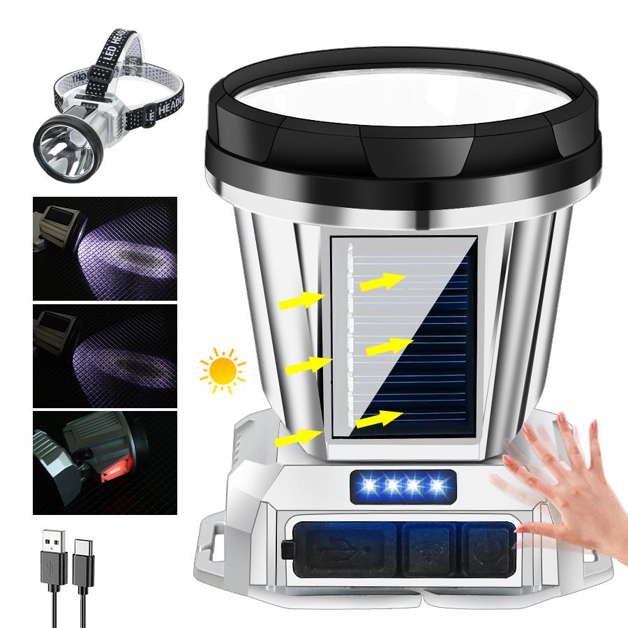 (10 Years Warranty) Ultra Bright LED Induction Headlight 6 Lighting Modes Solar Rechargeable Headlamp with Power Display for Fishing Cycling Mountaineering Adventuring