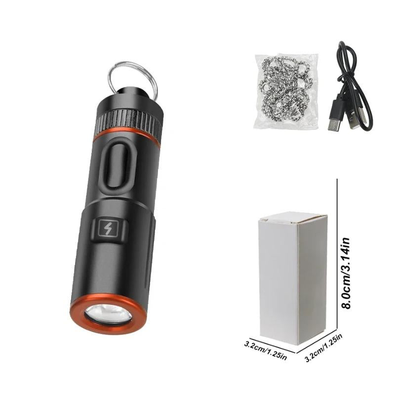 Super Bright LED USB Rechargeable Flashlight 6 Lighting Modes Zoomable Keychain Torch with Hook for Camping Hiking Night Fishing Climbing