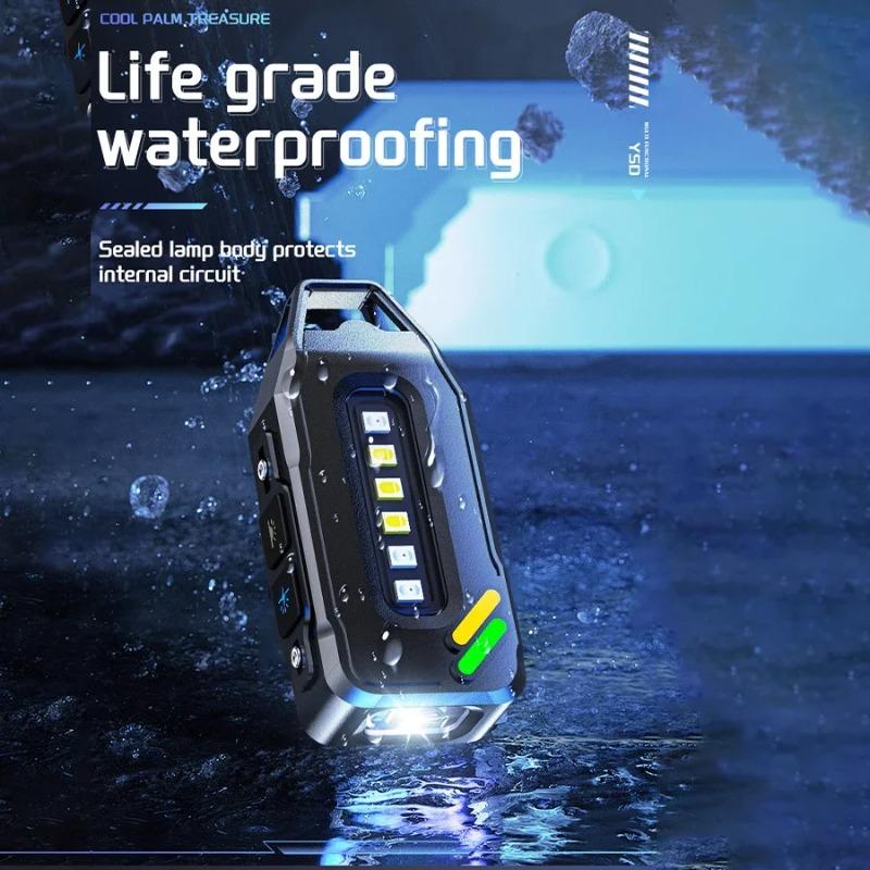 Ultra Bright LED Keychain Flashlight with Cap Clip Rechargeable 9 Lighting Modes EDC Torch with Red/Blue COB Light for Hiking Dog Walking Repairing