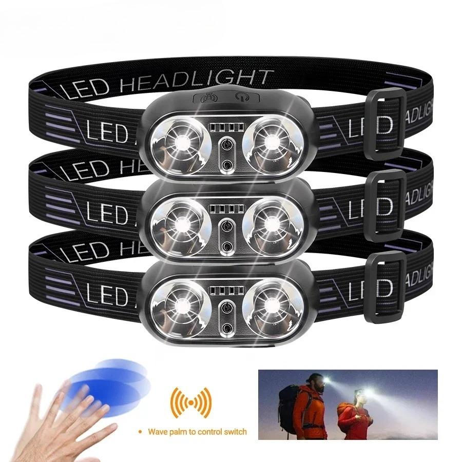 1PCS Powerful LED Sensor Headlamp USB Rechargeable Headlight for Outdoor Camping Fishing Hiking Cycling Night Work